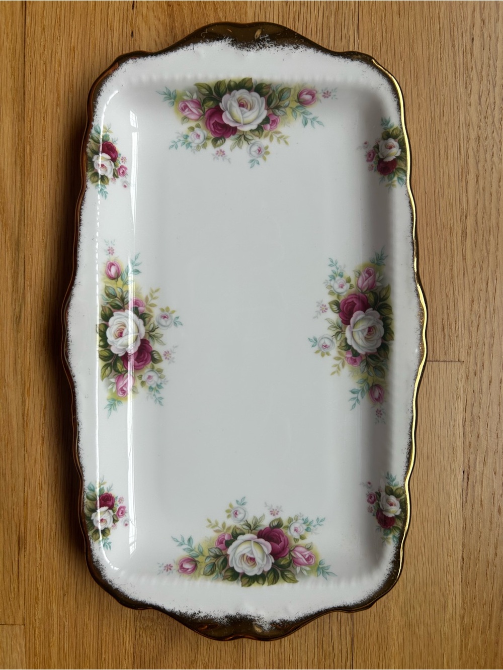 Royal Daulton Albert Celebration Roses Sandwich Tray Vintage England 11.5”X6.5”